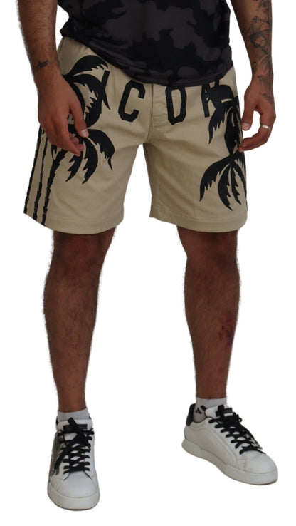 Beige Cotton Logo Printed Above Knee Shorts - The Luxe Alliance