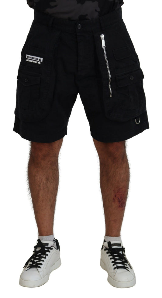 Black Cotton Cargo Boxer Above Knee Shorts - The Luxe Alliance