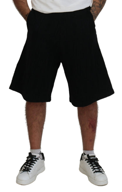  - Black Solid Pull On Men Casual Bermuda Shorts