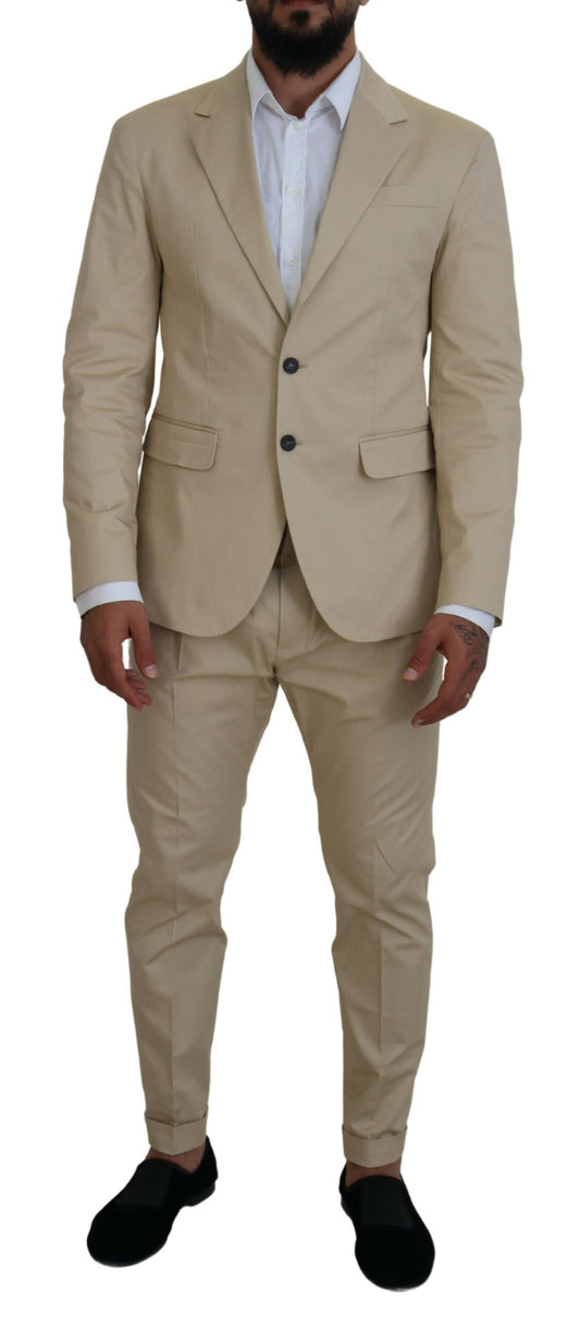 Beige Cotton Single Breasted 2 Piece CIPRO Suit - The Luxe Alliance