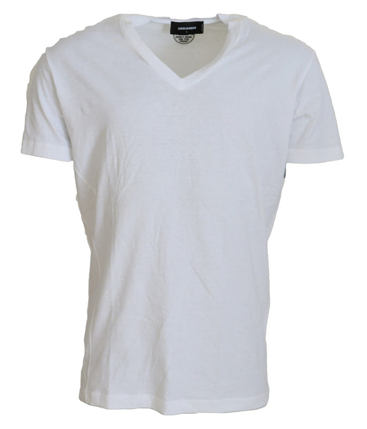 White Cotton Linen Short Sleeves V-neck T-shirt - The Luxe Alliance