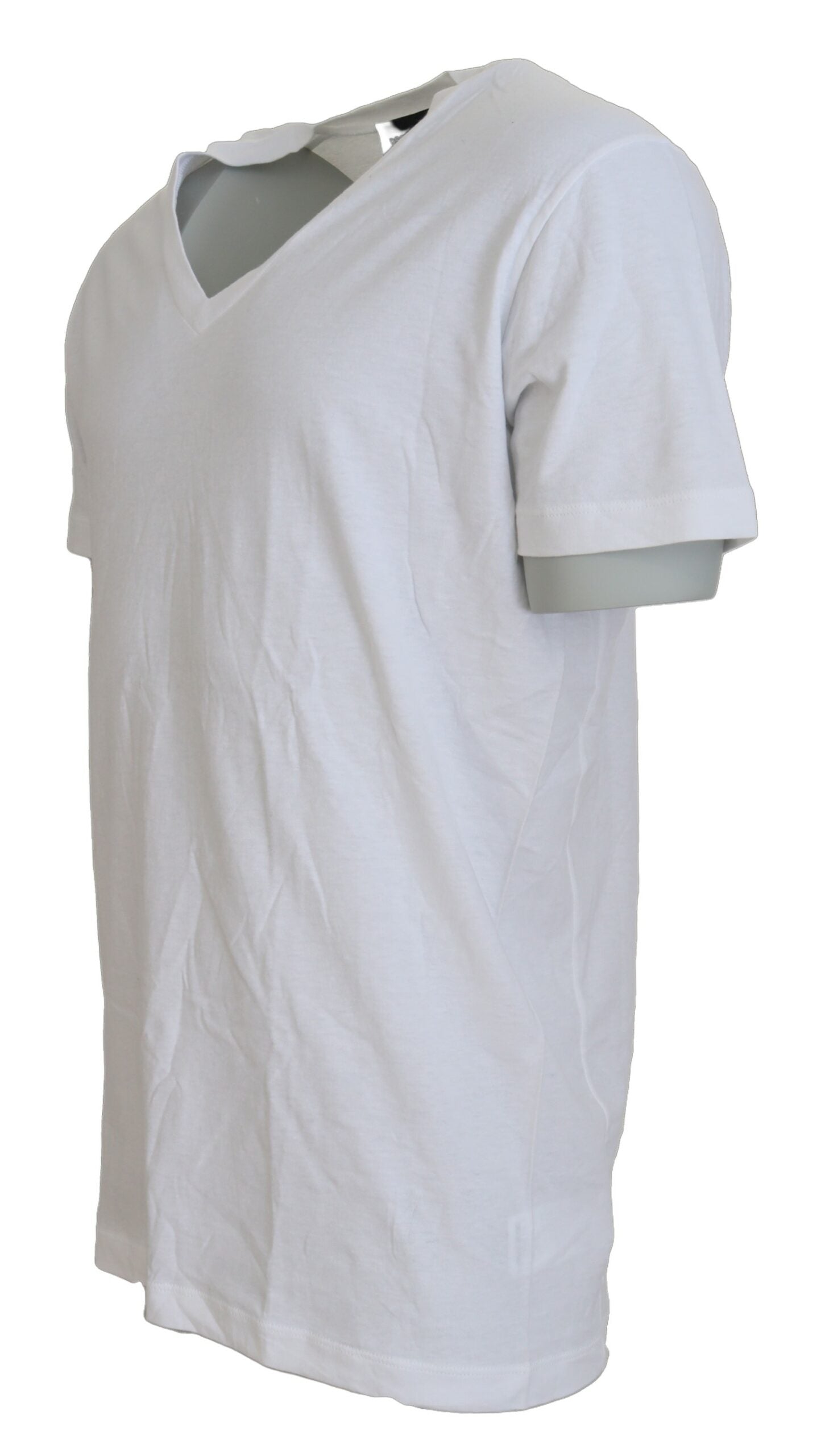 White Cotton Linen Short Sleeves V-neck T-shirt - The Luxe Alliance