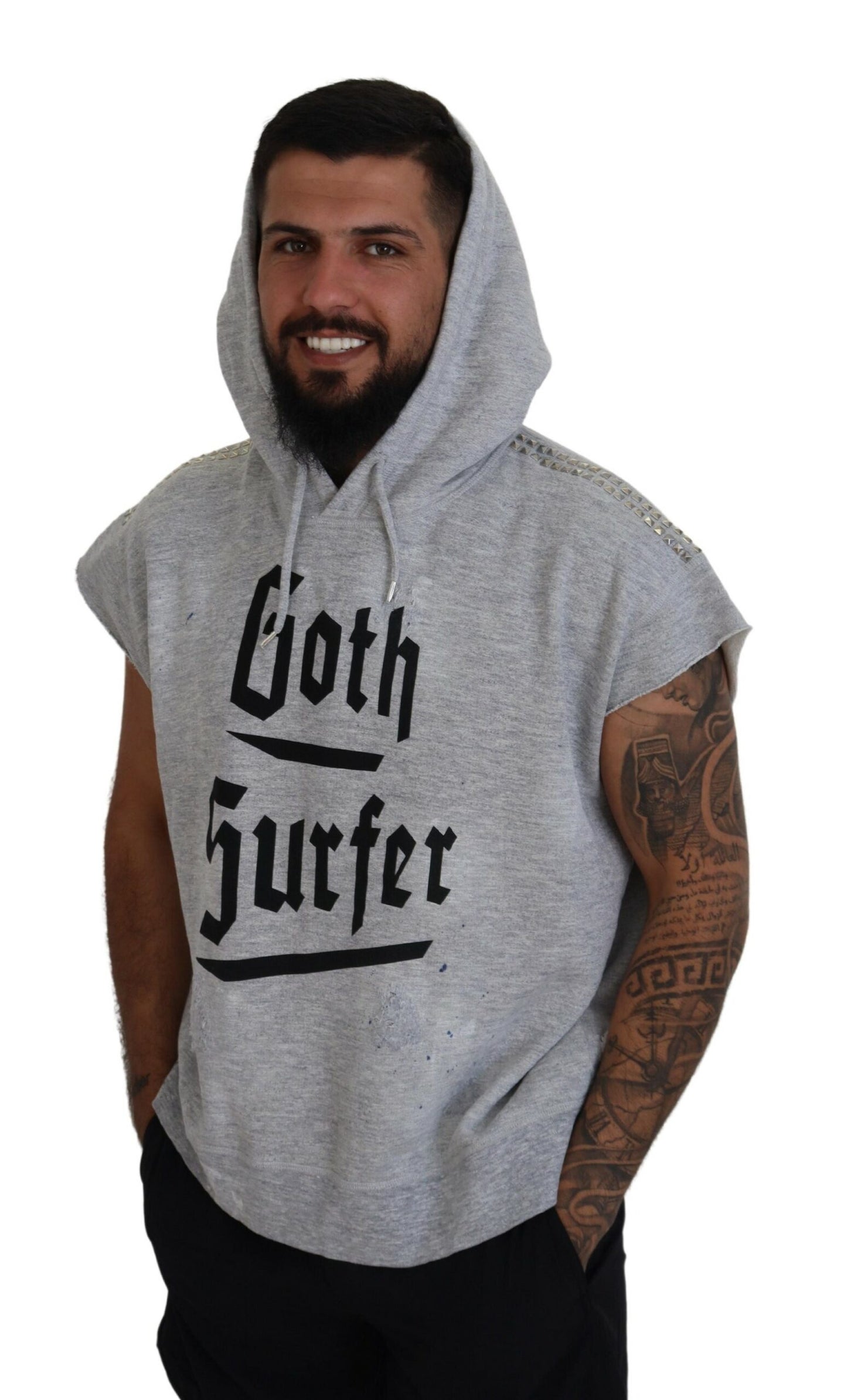 Light Gray Cotton Short Sleeves Hooded T-shirt - The Luxe Alliance