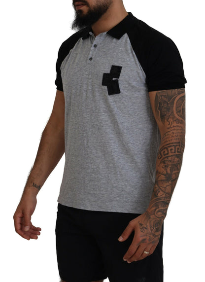 Gray Black Cotton Short Sleeves Collared T-shirt - The Luxe Alliance