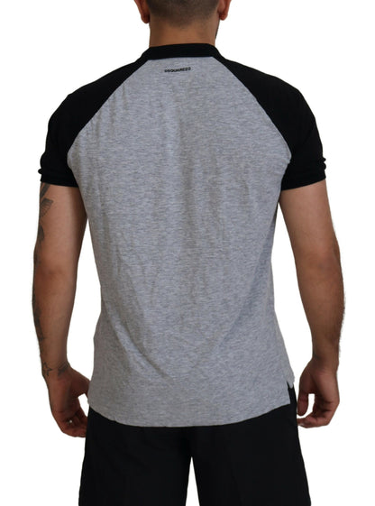 Gray Black Cotton Short Sleeves Collared T-shirt - The Luxe Alliance