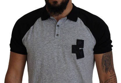 Gray Black Cotton Short Sleeves Collared T-shirt - The Luxe Alliance