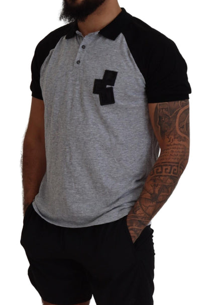 Gray Black Cotton Short Sleeves Collared T-shirt - The Luxe Alliance