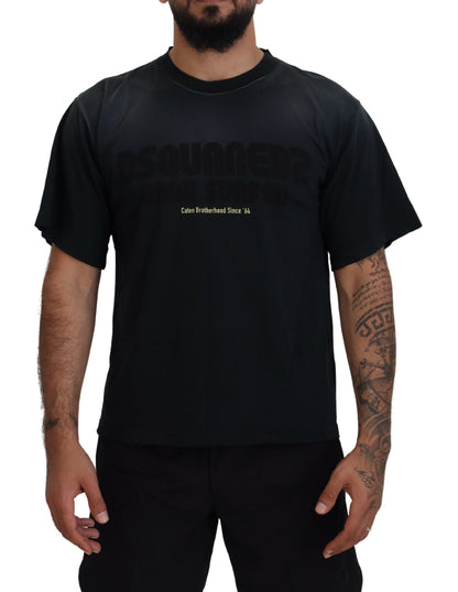 Black Cotton Short Sleeves Crewneck T-shirt - The Luxe Alliance