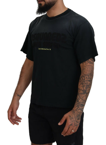 Black Cotton Short Sleeves Crewneck T-shirt - The Luxe Alliance