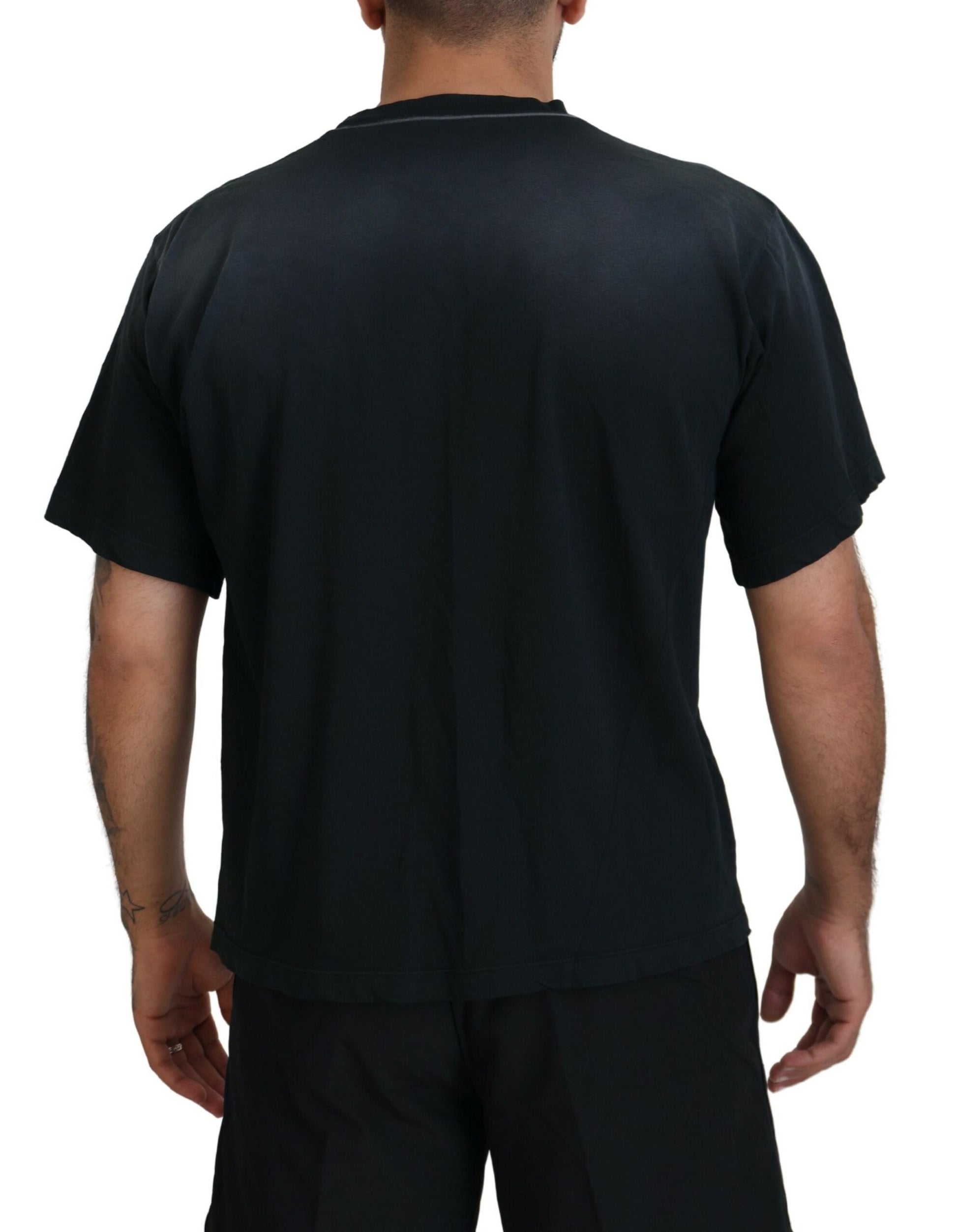 Black Cotton Short Sleeves Crewneck T-shirt