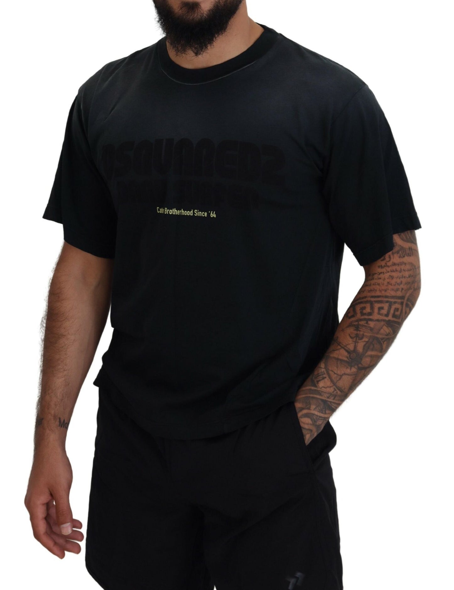 Black Cotton Short Sleeves Crewneck T-shirt - The Luxe Alliance