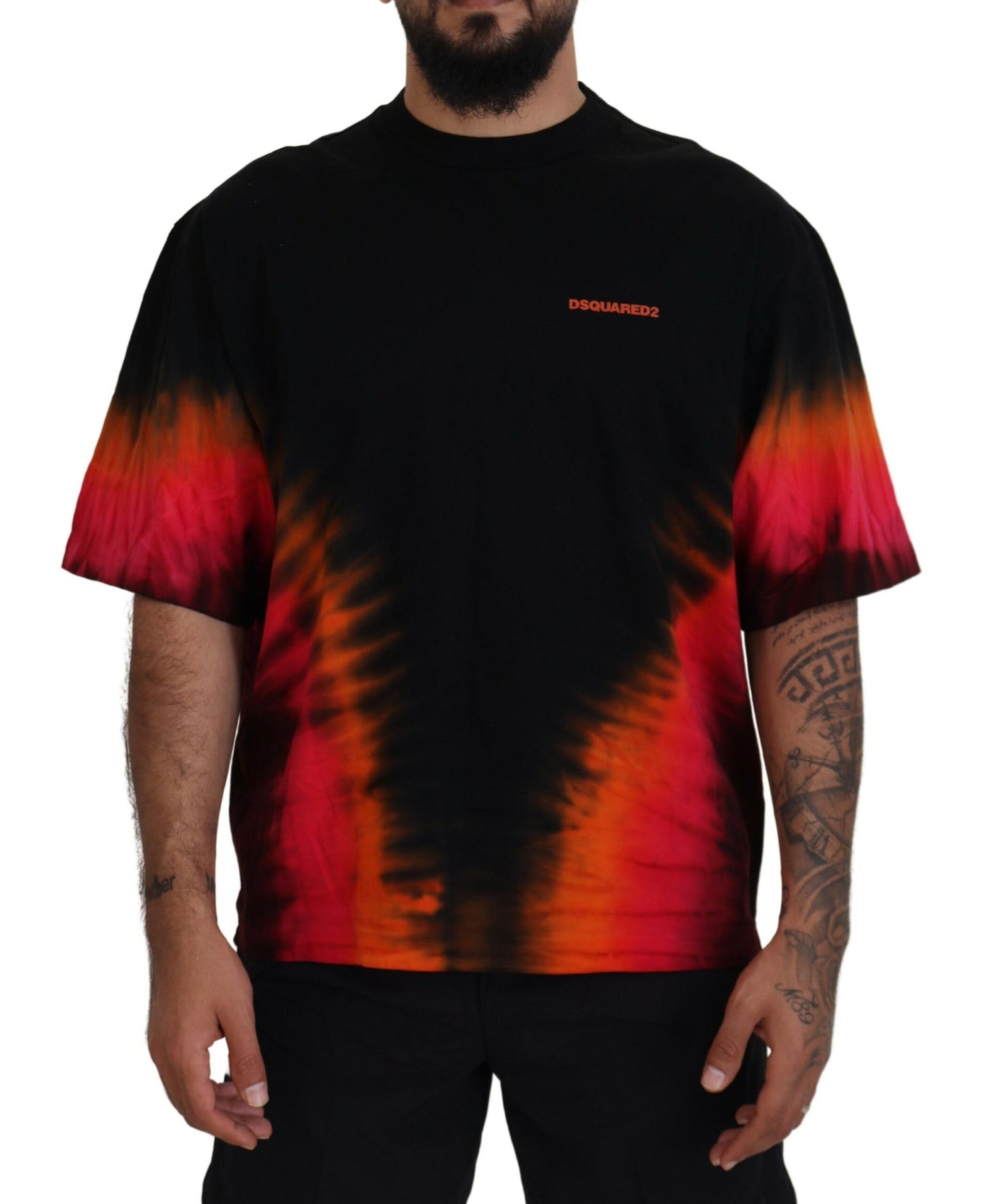 Black Orange Cotton Short Sleeves Crewneck T-shirt - The Luxe Alliance