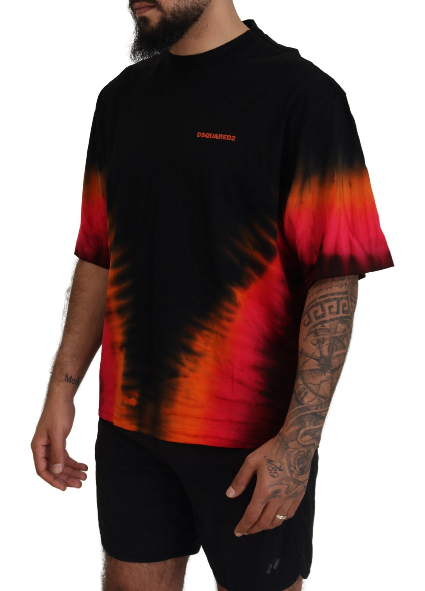 Black Orange Cotton Short Sleeves Crewneck T-shirt - The Luxe Alliance