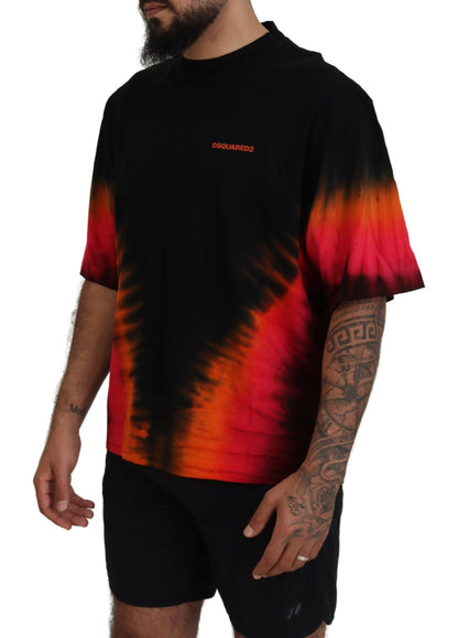 Black Orange Cotton Short Sleeves Crewneck T-shirt - The Luxe Alliance