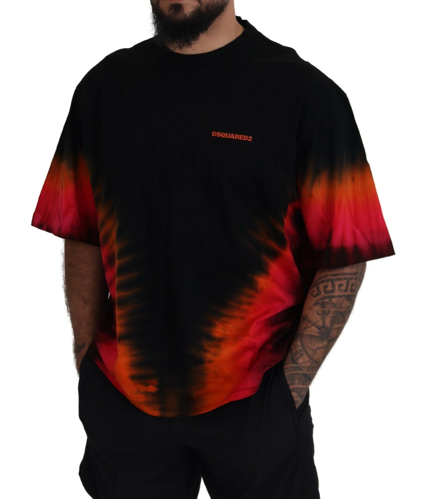 Black Orange Cotton Short Sleeves Crewneck T-shirt - The Luxe Alliance