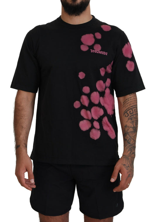 Black Pink Cotton Short Sleeves Crewneck T-shirt - The Luxe Alliance