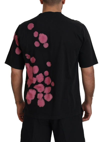 Black Pink Cotton Short Sleeves Crewneck T-shirt - The Luxe Alliance