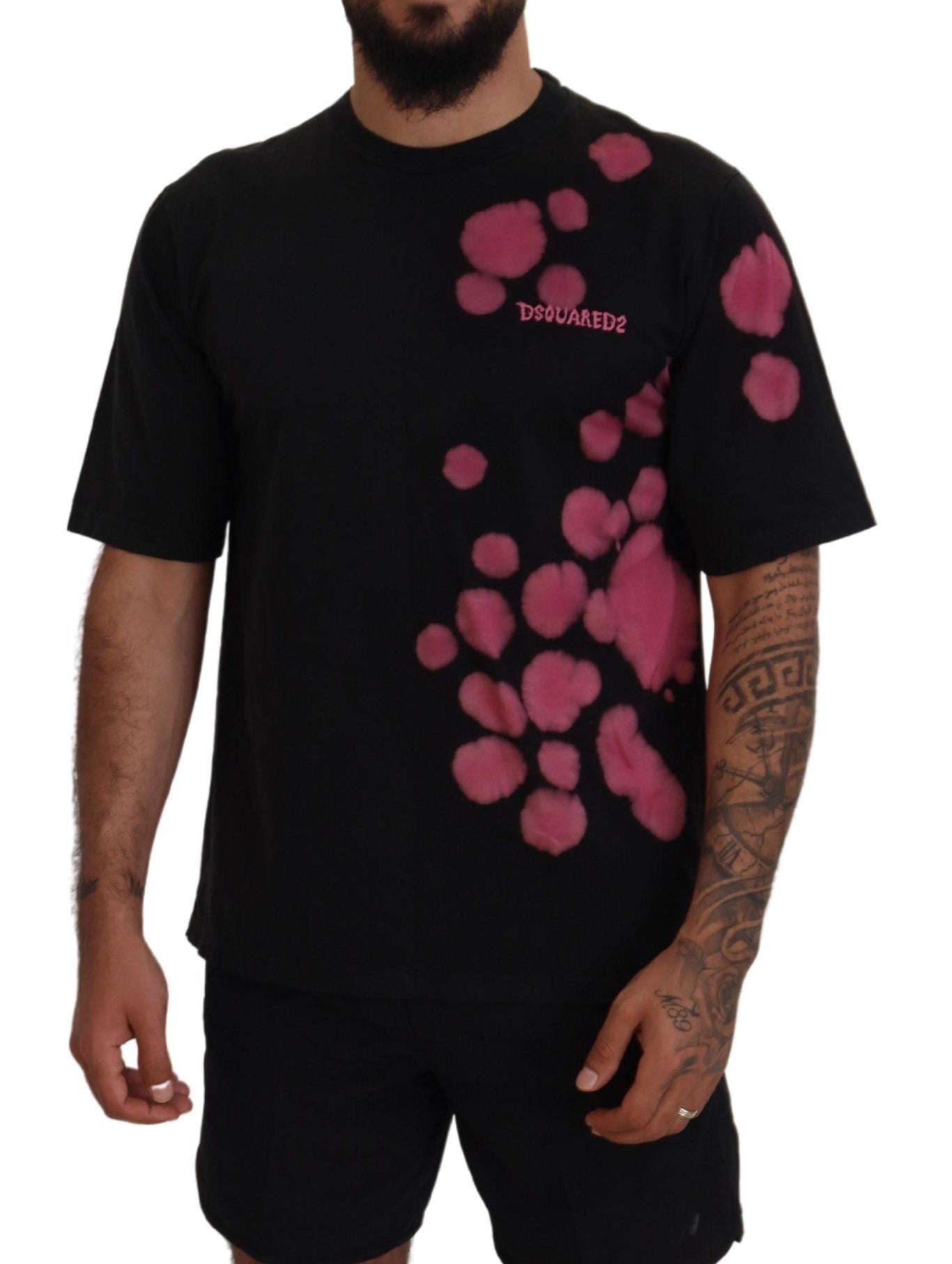 Black Pink Cotton Short Sleeves Crewneck T-shirt - The Luxe Alliance