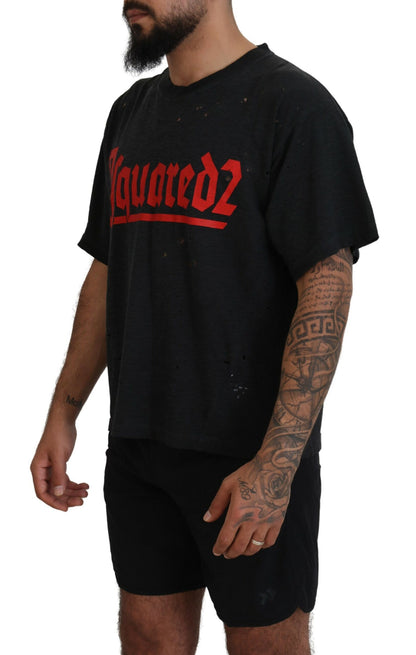 Black Cotton Short Sleeves Crewneck T-shirt - The Luxe Alliance