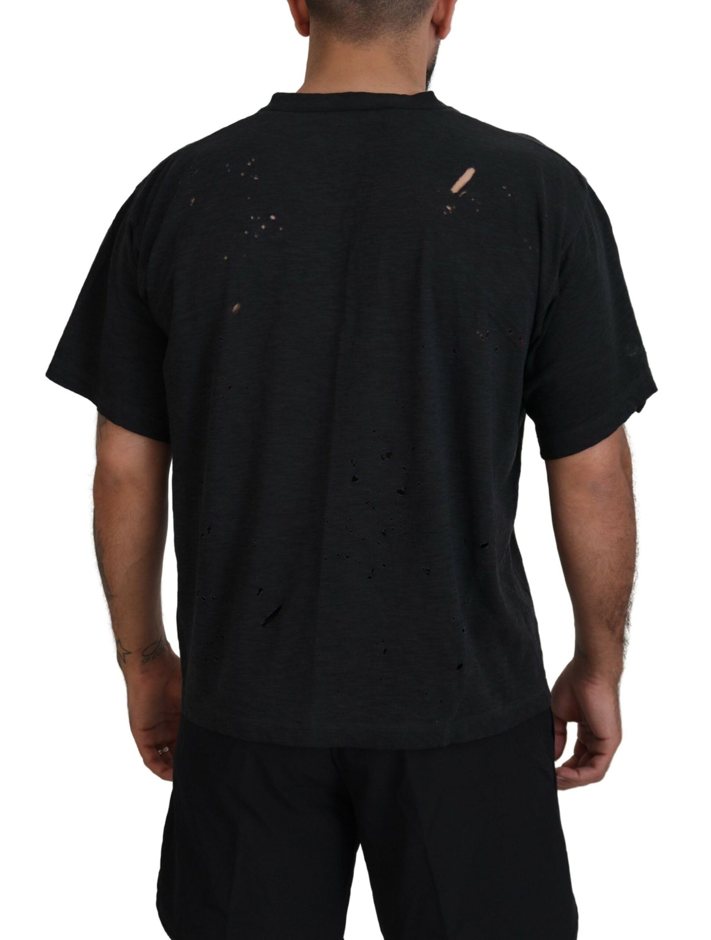 Black Cotton Short Sleeves Crewneck T-shirt - The Luxe Alliance