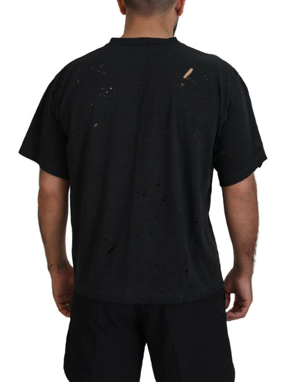 Black Cotton Short Sleeves Crewneck T-shirt - The Luxe Alliance