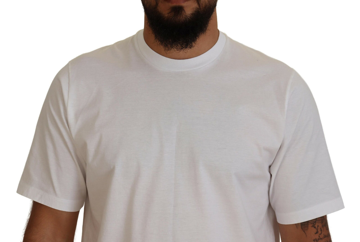 White Cotton Short Sleeves Crewneck T-shirt - The Luxe Alliance