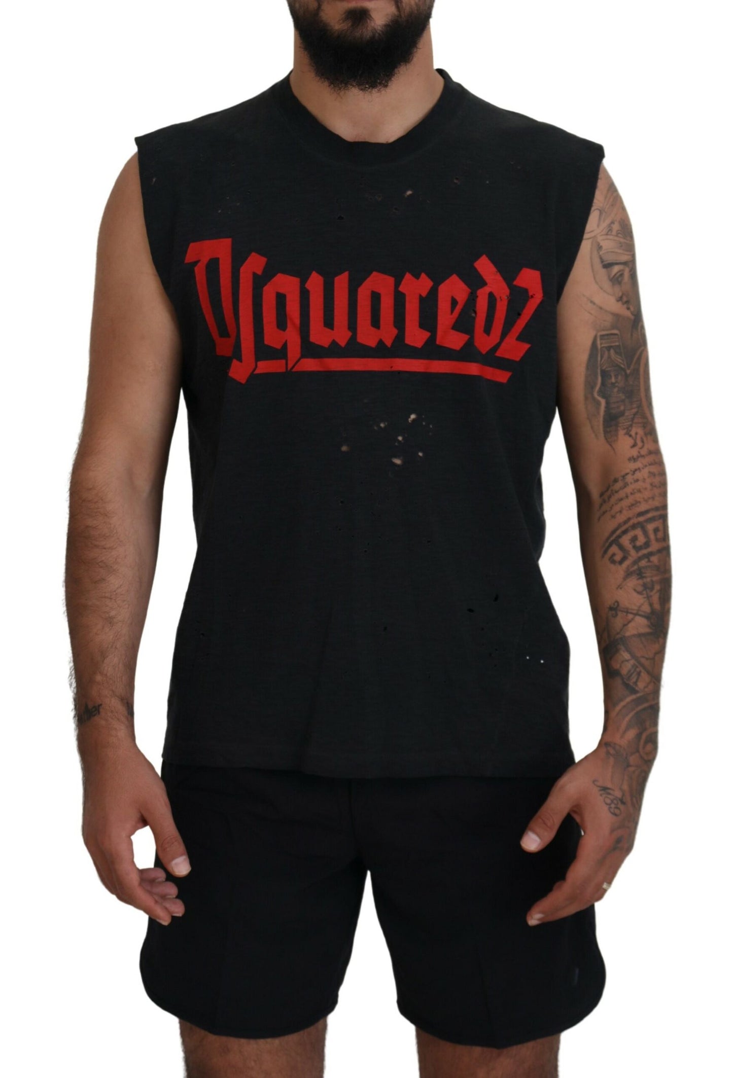 Black Cotton Sleeveless Crewneck Tank T-shirt - The Luxe Alliance