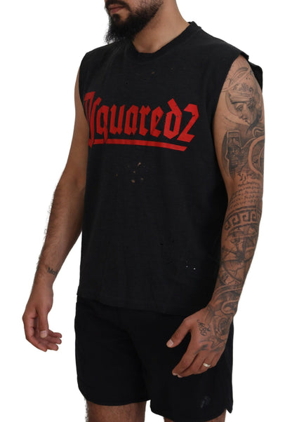 Black Cotton Sleeveless Crewneck Tank T-shirt - The Luxe Alliance