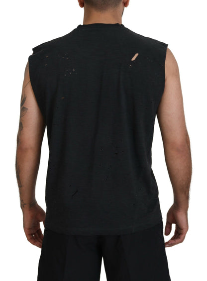 Black Cotton Sleeveless Crewneck Tank T-shirt - The Luxe Alliance