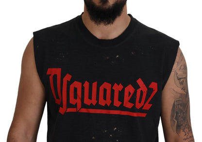 Black Cotton Sleeveless Crewneck Tank T-shirt - The Luxe Alliance