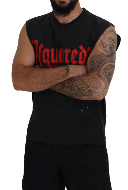 Black Cotton Sleeveless Crewneck Tank T-shirt - The Luxe Alliance