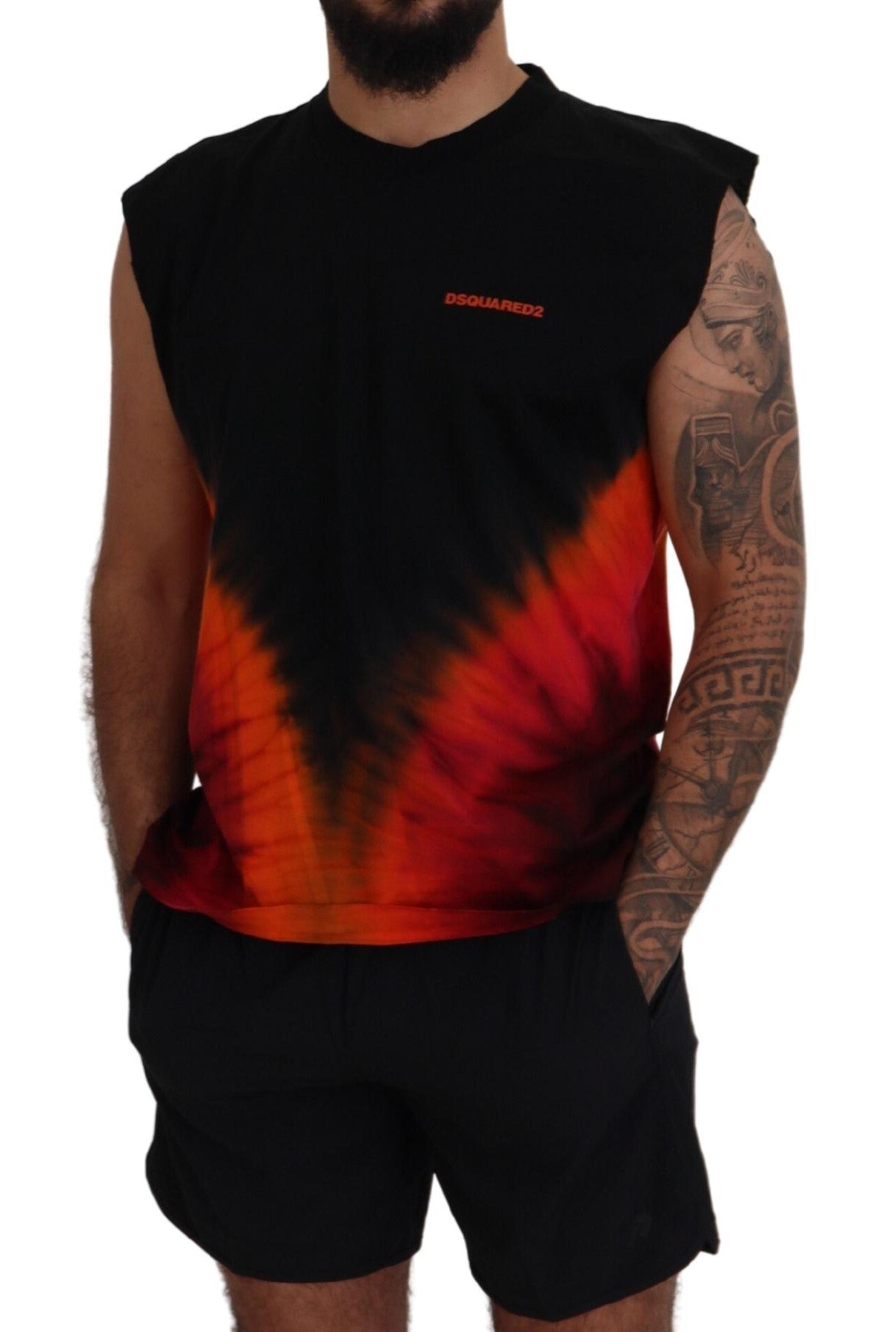 Black Orange Cotton Sleeveless Tank T-shirt - The Luxe Alliance