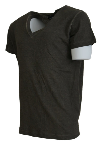 Gray Cotton Linen Short Sleeves V-neck T-shirt - The Luxe Alliance