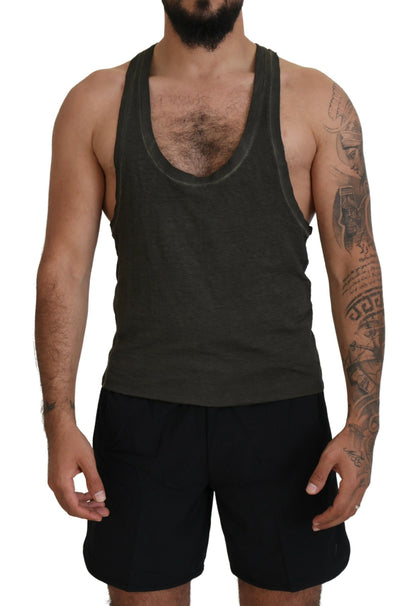 Gray Cotton Linen Sleeveless Tank T-shirt - The Luxe Alliance