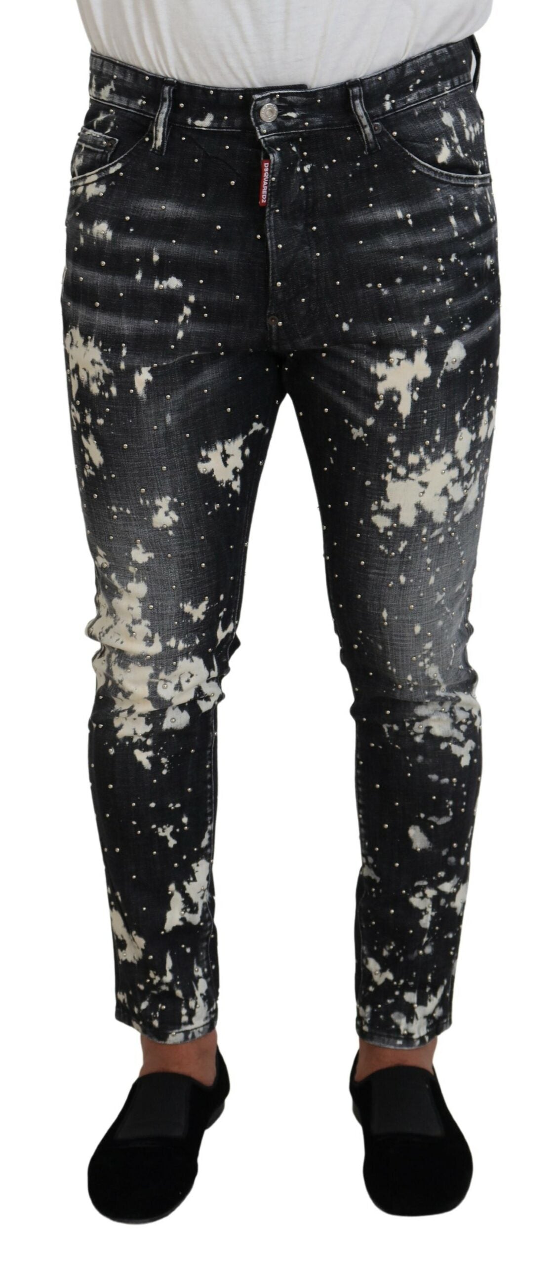 Gray Wash White Splash Print Skinny Denim Jeans - The Luxe Alliance