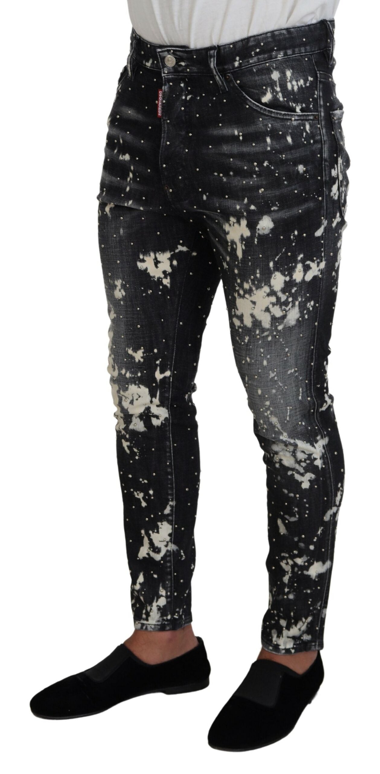 Gray Wash White Splash Print Skinny Denim Jeans - The Luxe Alliance