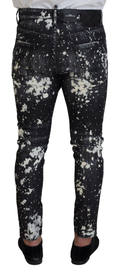 Gray Wash White Splash Print Skinny Denim Jeans - The Luxe Alliance