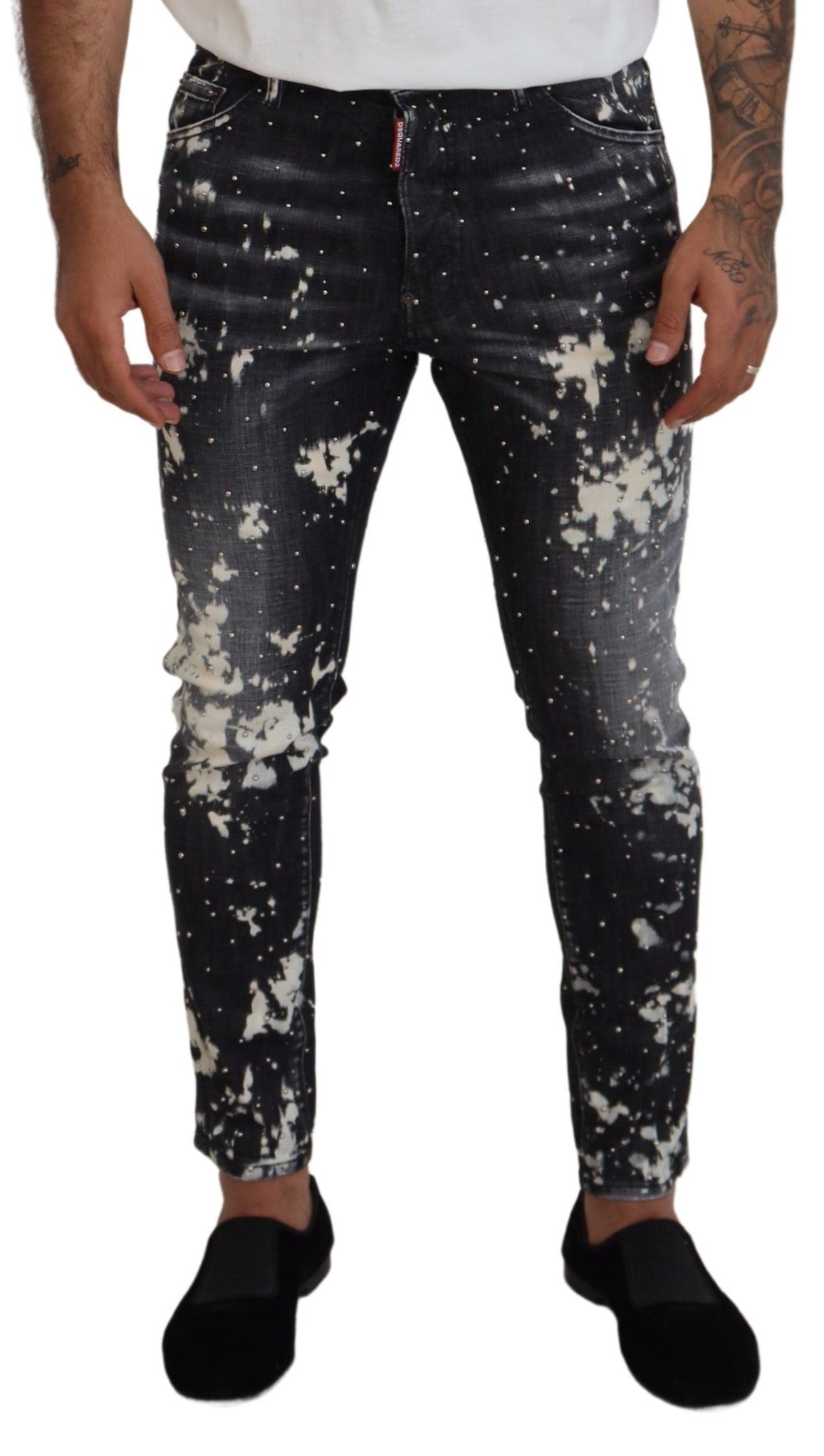 Gray Wash White Splash Print Skinny Denim Jeans - The Luxe Alliance