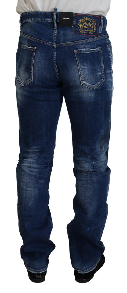 Blue Washed Patchwork Straight Fit Denim Jeans - The Luxe Alliance