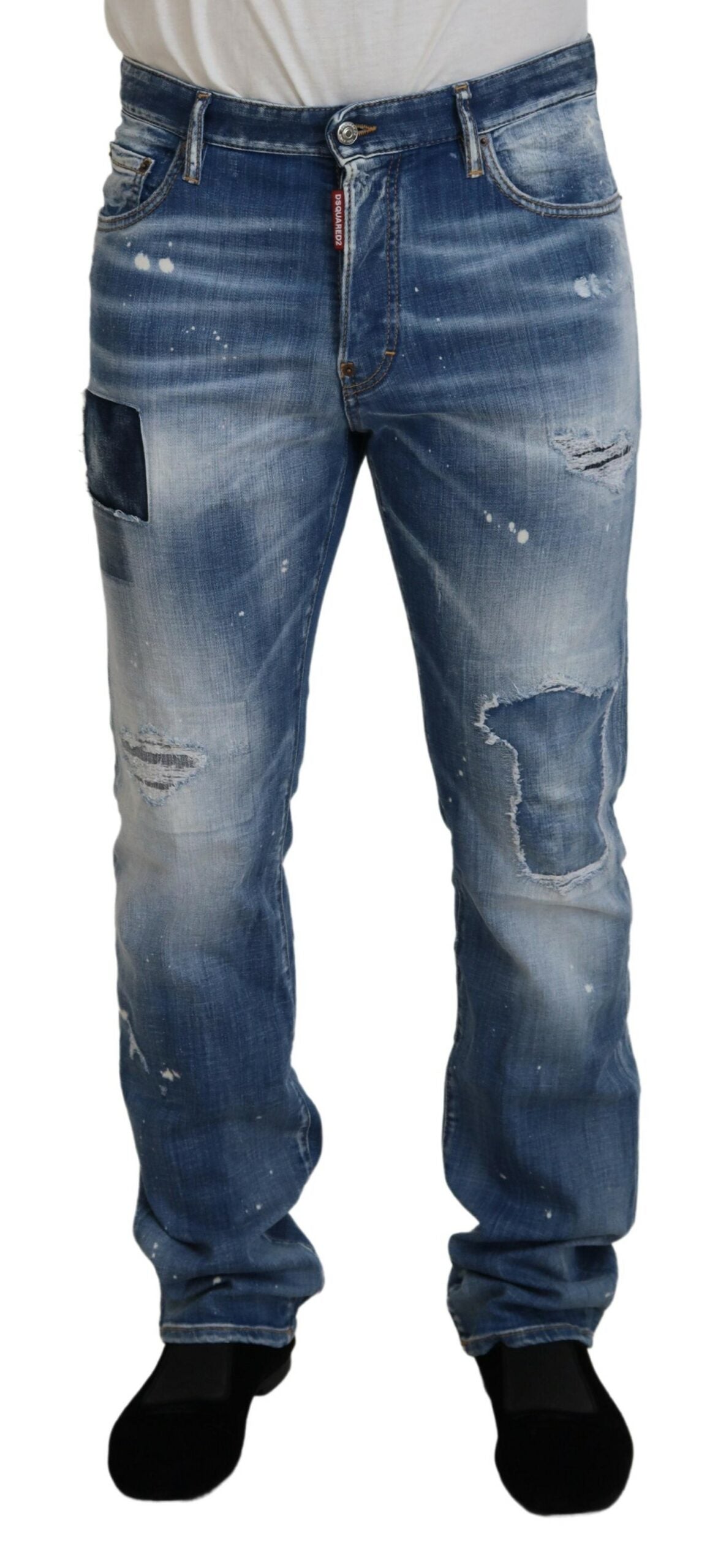  - Blue Washed Tattered Straight Fit Casual Denim Jeans