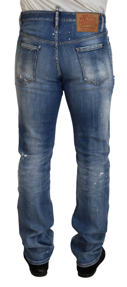  - Blue Washed Tattered Straight Fit Casual Denim Jeans