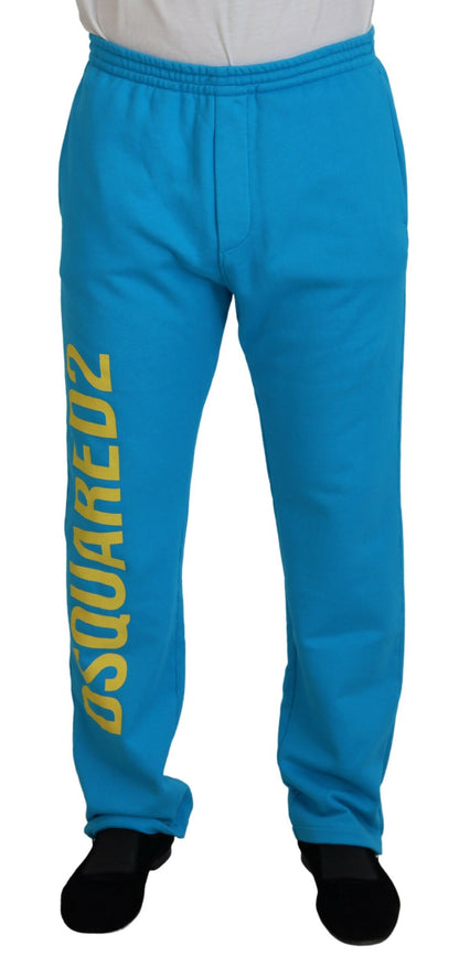 Light Blue Cotton Logo Print Casual Pants - The Luxe Alliance