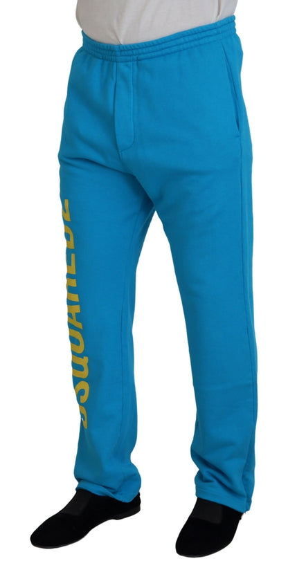 Light Blue Cotton Logo Print Casual Pants - The Luxe Alliance