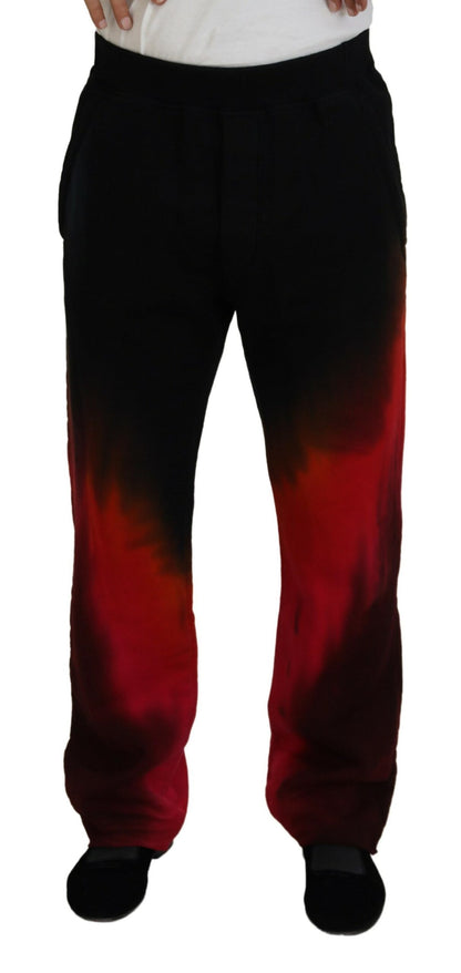  - Black Red Cotton Logo Print Casual Pants