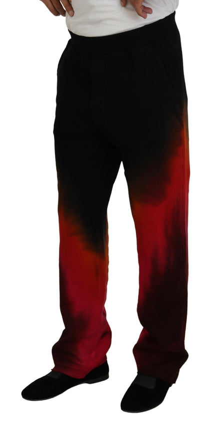  - Black Red Cotton Logo Print Casual Pants