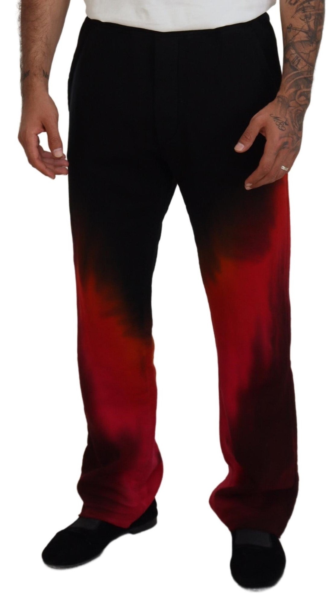  - Black Red Cotton Logo Print Casual Pants