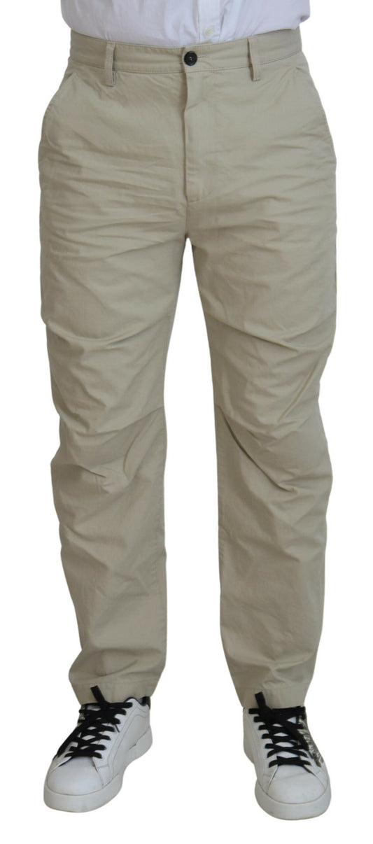  - Beige Cotton Straight Fit Men Casual Pants