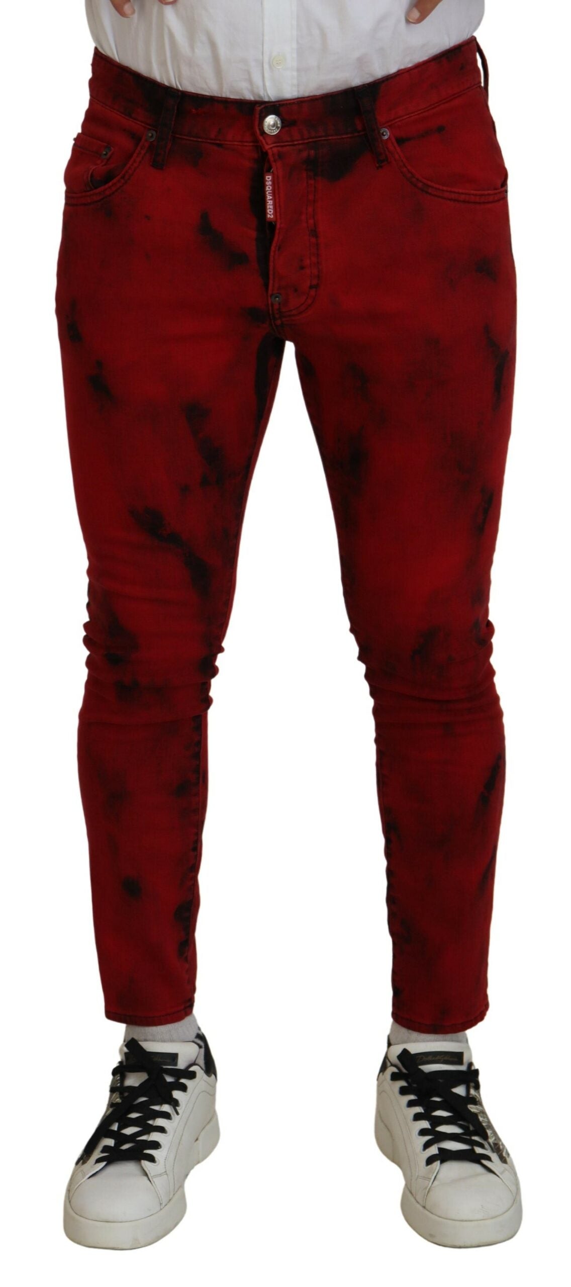  - Red Cotton Tie Dye Skinny Casual Denim Jeans