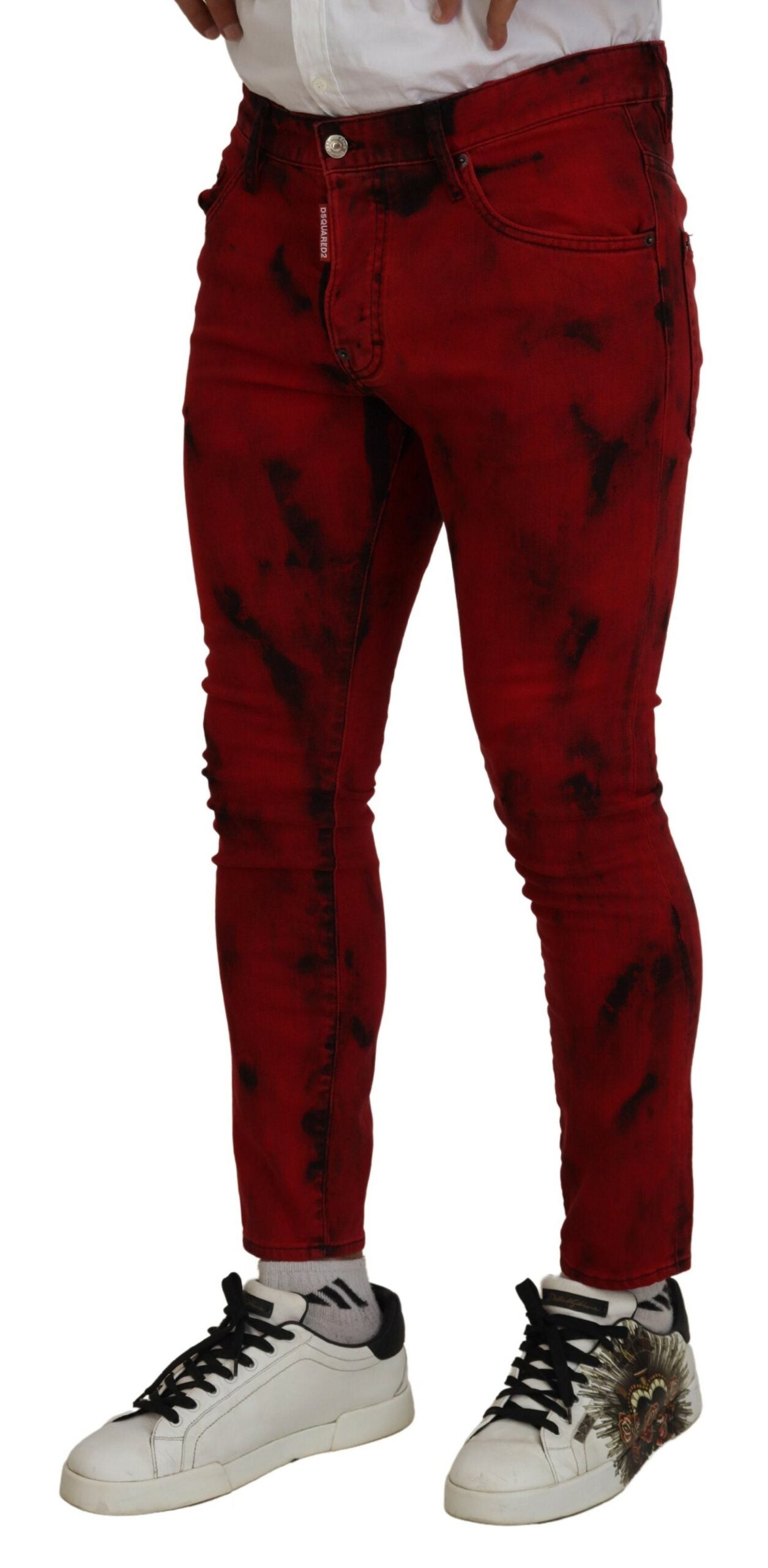  - Red Cotton Tie Dye Skinny Casual Denim Jeans