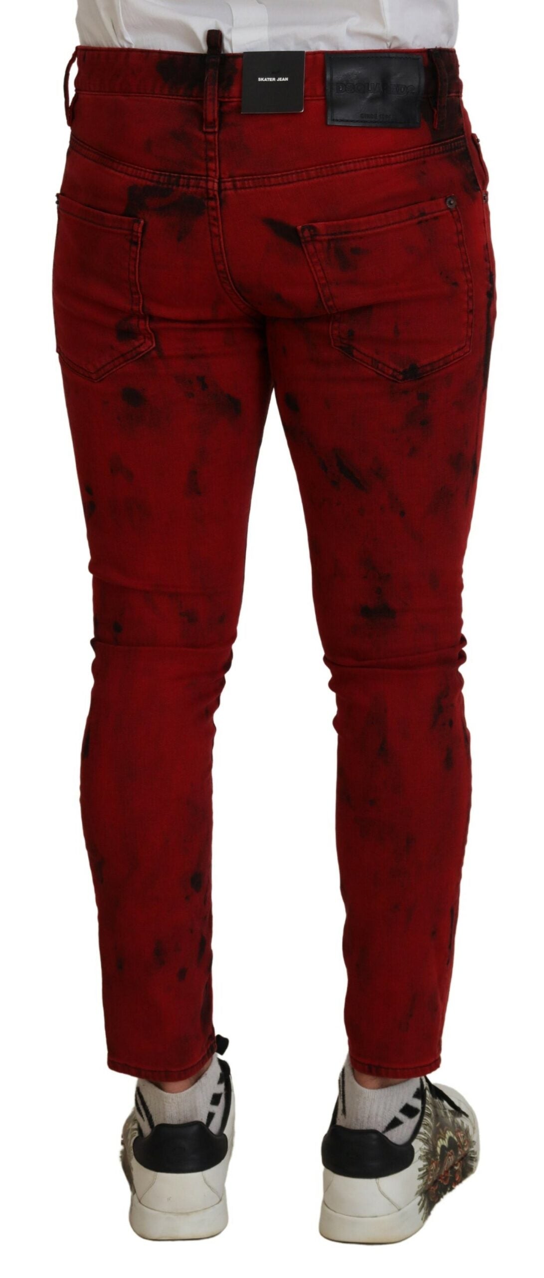  - Red Cotton Tie Dye Skinny Casual Denim Jeans